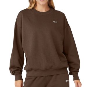 ALO Yoga Accolade Sweatshirt Women Size Medium Chocolate Brown Crewneck Crop